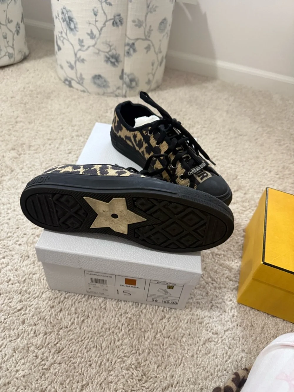 Dior Leopard Print Canvas Sneakers in Black and Tan - Picture 2 of 2